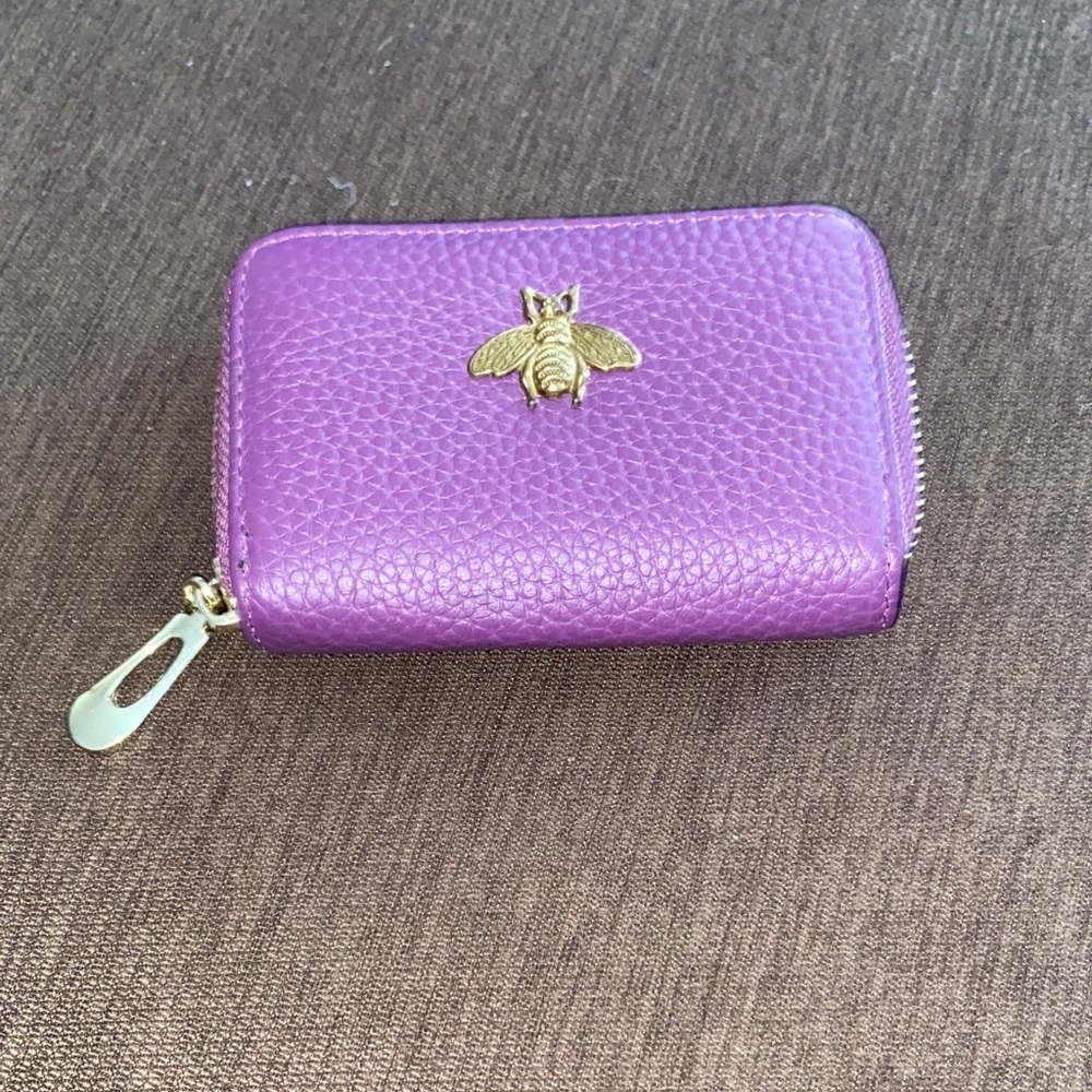 Purple Vegan Leather Wallet with Gold Bee Accent